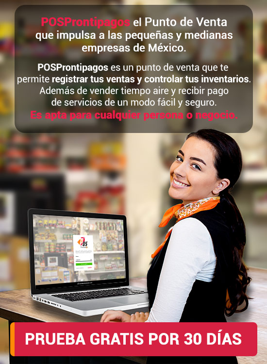 Impulsa tu negocio con PosProntipagos e incrementa tus ingresos. PosProntipagos es la plataforma que te permite vender tiempo aire y recibir pago de servicios de un modo fácil y seguro. Es apta para cualquier persona o negocio.